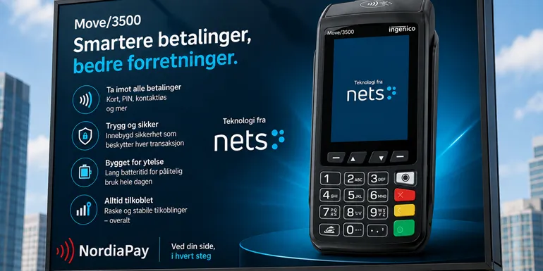 Move3500 - Mobil betalingsterminal (4G, WiFi eller Bluetooth)/ (AI modified)